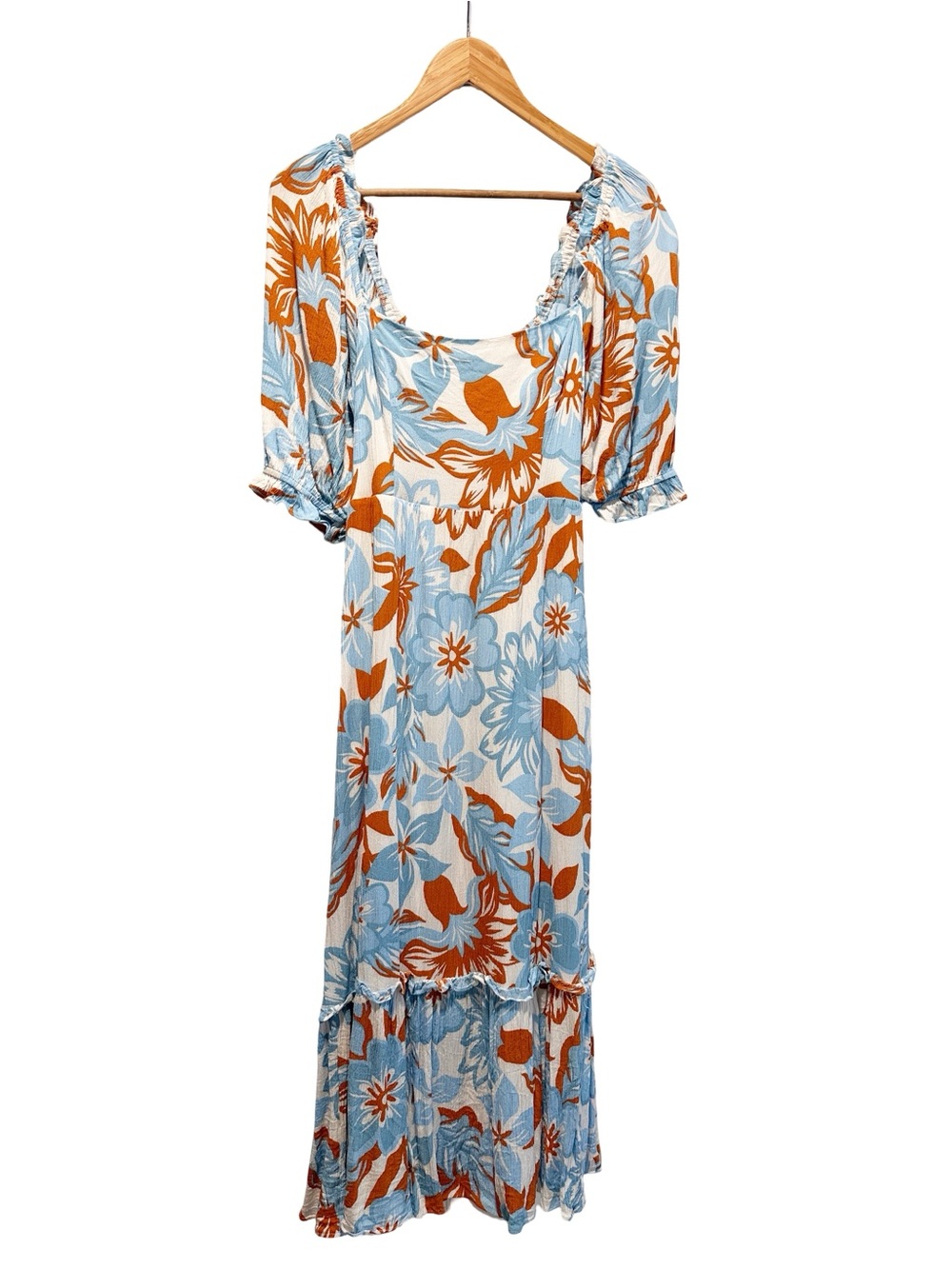 Vestique Hawaiian Escape Maxi Dress Blue Burnt Orange S - Picture 3 of 13